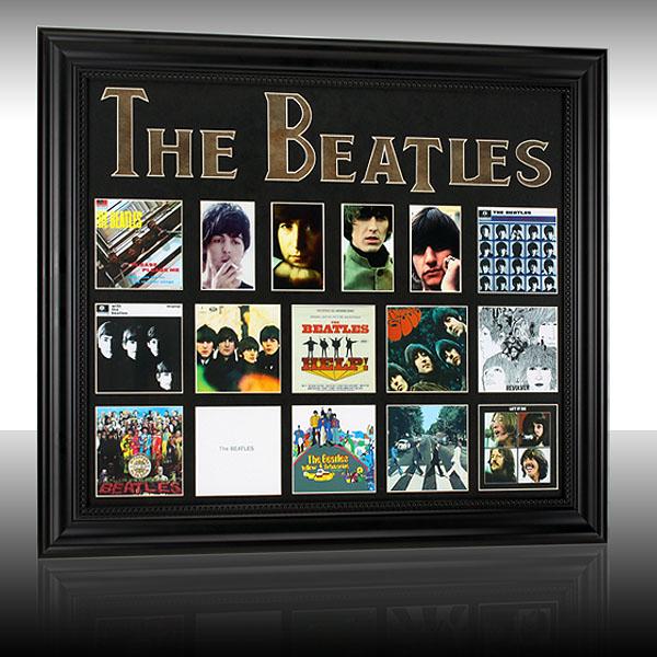 The Beatles Album Collage 24x20 Custom Framed: The Beatles were an English rock band, active throughout the 1960s and one of the most commercially successful and critically acclaimed acts in the history of popular music.[1] Formed in Liverpool, by
