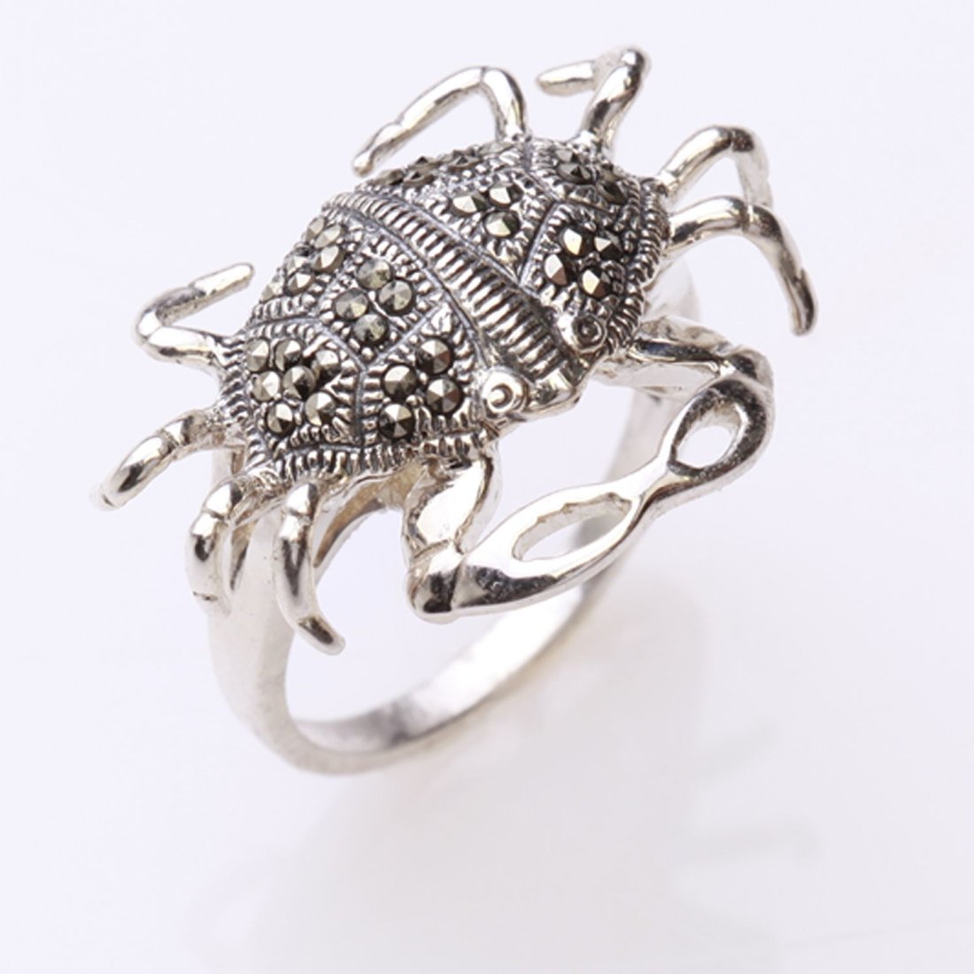 Sterling Silver Marcasite Crab Ring-SZ 8: Sterling Silver Marcasite Crab Ring-Sz 8 • Metal: Sterling Silver • Stone: Marcasite • Width: 18.4 Mm • Total Weight: 5.32 Grs • Finish: Oxidized