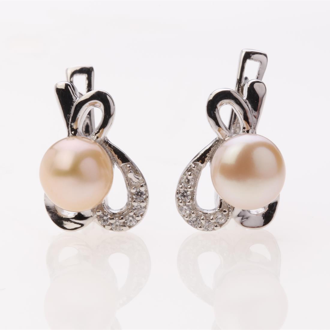 Off White Pearl Zircon Silver Latchback Earrings (1 of 2)