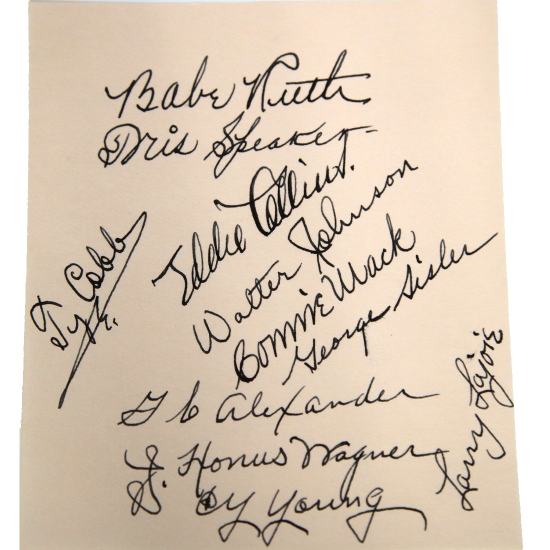 Rare - 11 Signers Of 1939 First HOF Class Including Ruth, Cobb, Young and Wagner: Baseball Hall of Fame (1939â€“Present). This Incredible Piece of Baseball History is signed by 11 of the Iconic 1939 First Hall of Fame Class including, Babe Ruth, Tris Speaker, Ty Cobb, Connie M