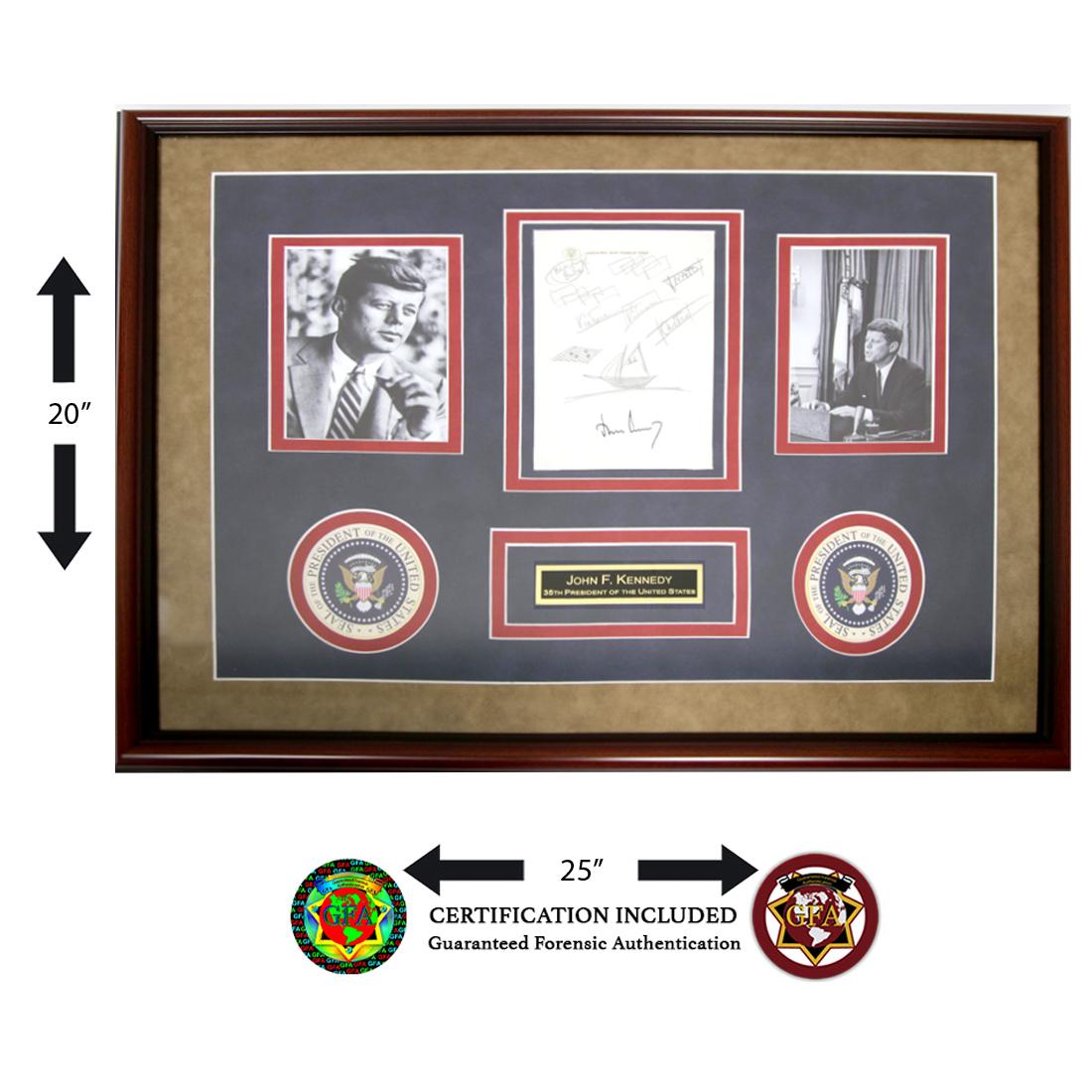 JFK Doodle and Signed Airforce One Note Paper: John Kennedy (May 29, 1917–November 22, 1963) signed Cuban Blockade Sketch on Air Force One Stationery. John F. Kennedy served in both the U.S. House of Representatives and U.S. Senate before be