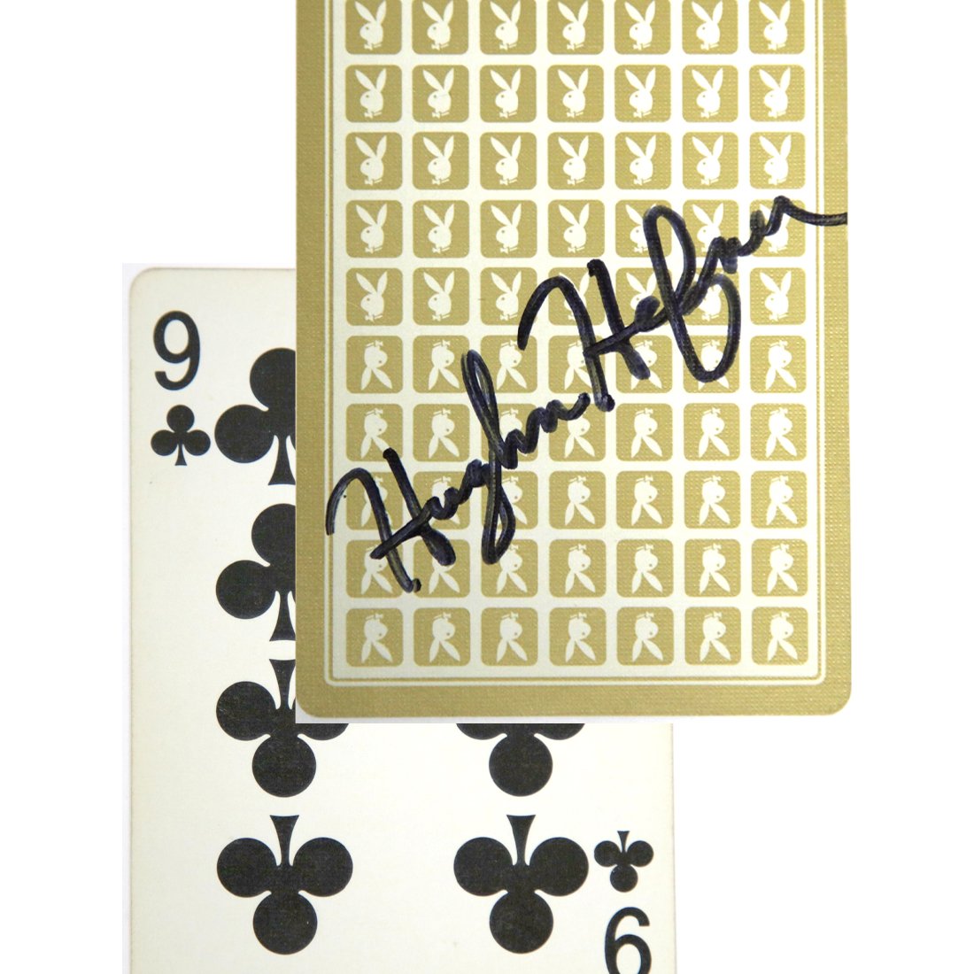 Hugh Hefner Signed Playboy Playing Card: Hugh Hefner (April 29, 1926-September 27, 2017) Hugh Hefner signed Playing Card. Signed boldly in black ink across the back of the playing card. Hugh Hefner transformed the adult entertainment industr