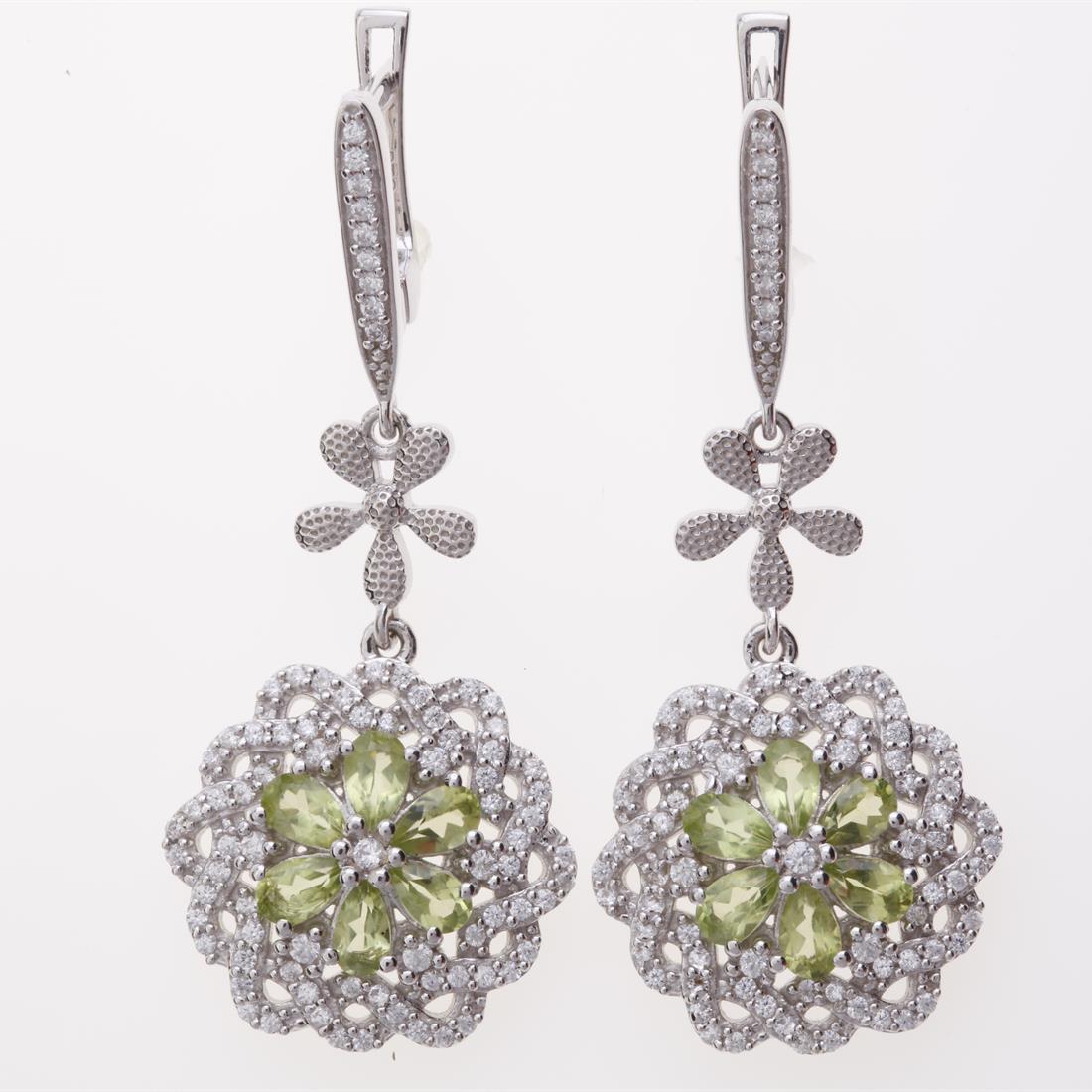 Sterling Silver Peridot Zircon Flower Earrings (1 of 2)