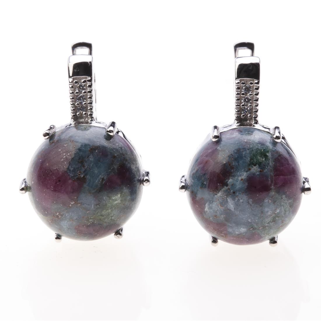 14Mm Round Ruby Kyanite Sterling Silver Earrings (1 of 2)