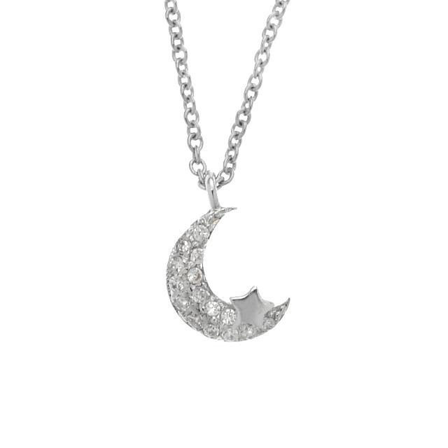 Moon & Star Simulated Diamond Pendant w/chain (1 of 1)