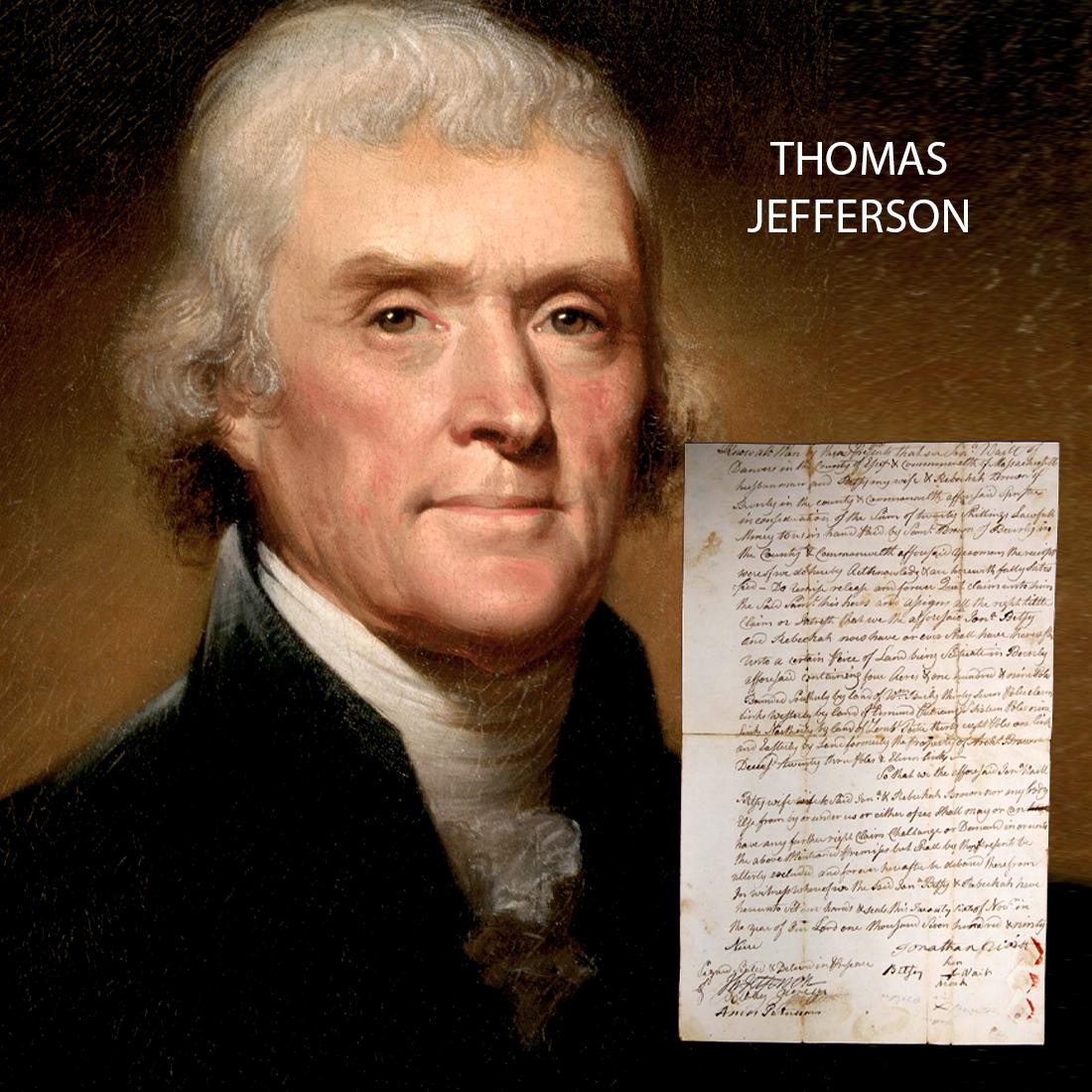 Thomas Jefferson Signed Land Deed Dated 1799: Thomas Jefferson signed 7X12 handwritten Land Deed Document dated December 6, 1799. Thomas Jefferson (1743-1826) was the primary draftsman of the U.S. Declaration of Independence, the nation's first s