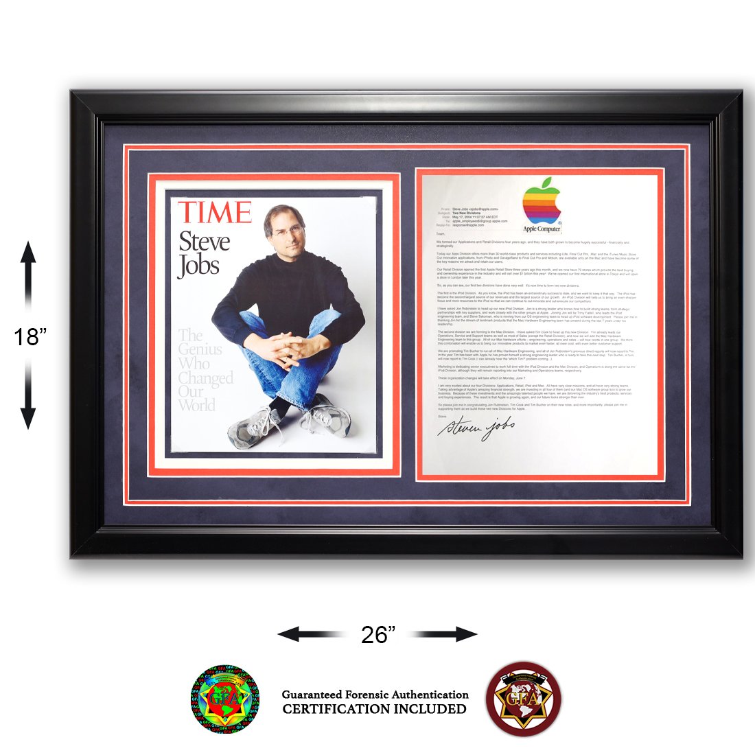 STEVEN JOBS SIGNED PRINTED EMAIL: Steven Jobs was an American inventor, designer and entrepreneur who was the co-founder, chief executive and chairman of Apple Computer. Apple's revolutionary products, which include the iPod, iPhone a