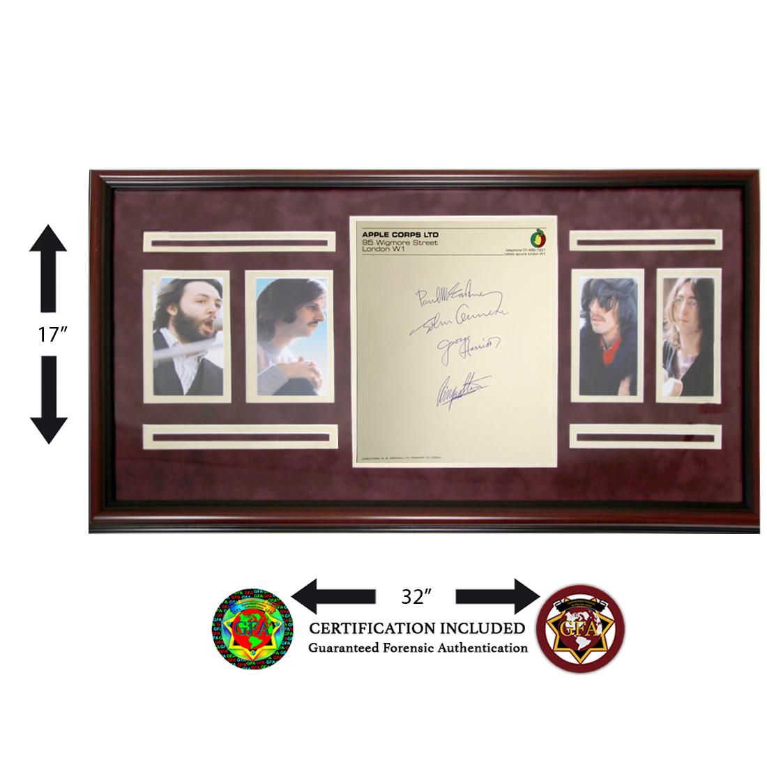 THE BEATLES SIGNED APPLE CORPS STATIONERY: The Beatles (1960-1970) signed Apple Corps Stationery. John Lennon, Paul McCartney, George Harrison and Ringo Starr signed in blue ink, all four signatures are boldly signed. The autographed stationer