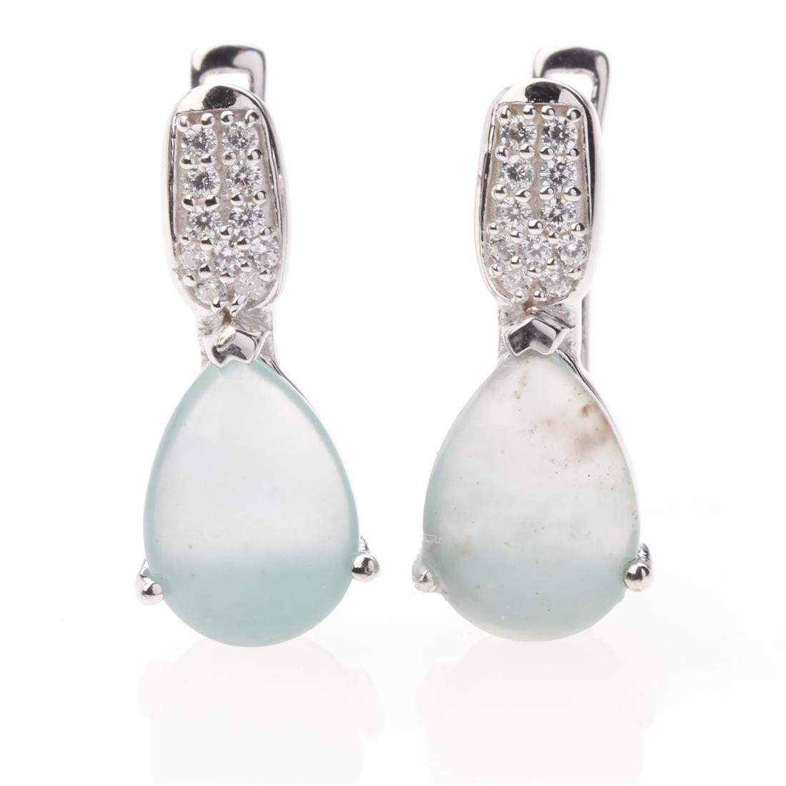 Pear Shape Aquaprase & Zircon Silver Earrings (1 of 2)