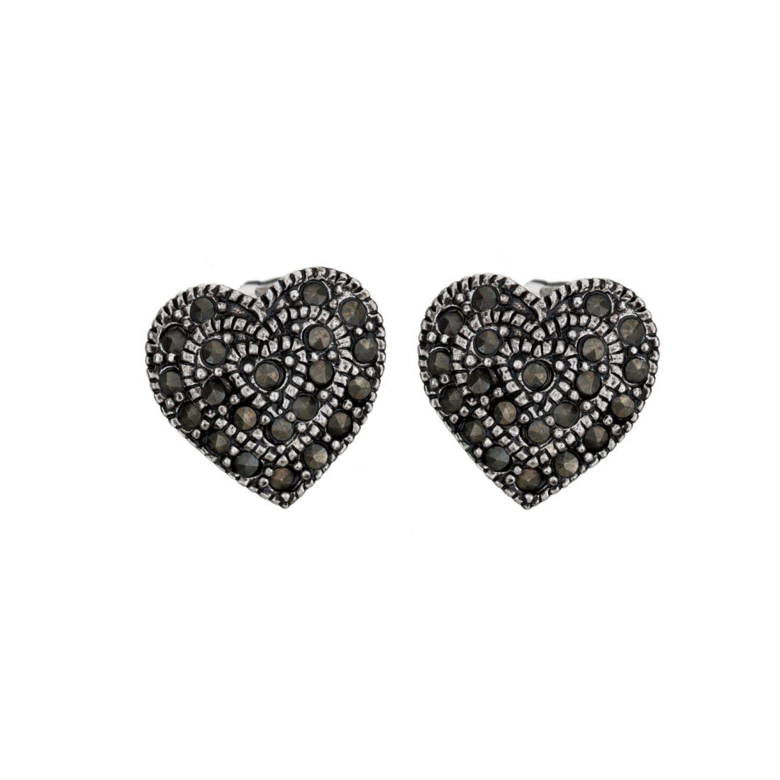 Silver Tone Marcasite Heart Stud Earrings: • Genuine marcasite • Heart design stud • Butterfly backings for comfortable fit • Gleaming rhodium over brass