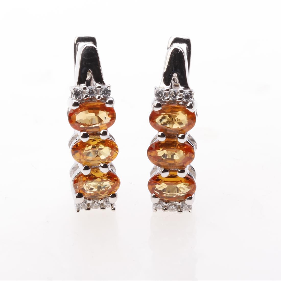 3-Stone Orange Sapphire & Zircon Silver Earrings (1 of 2)