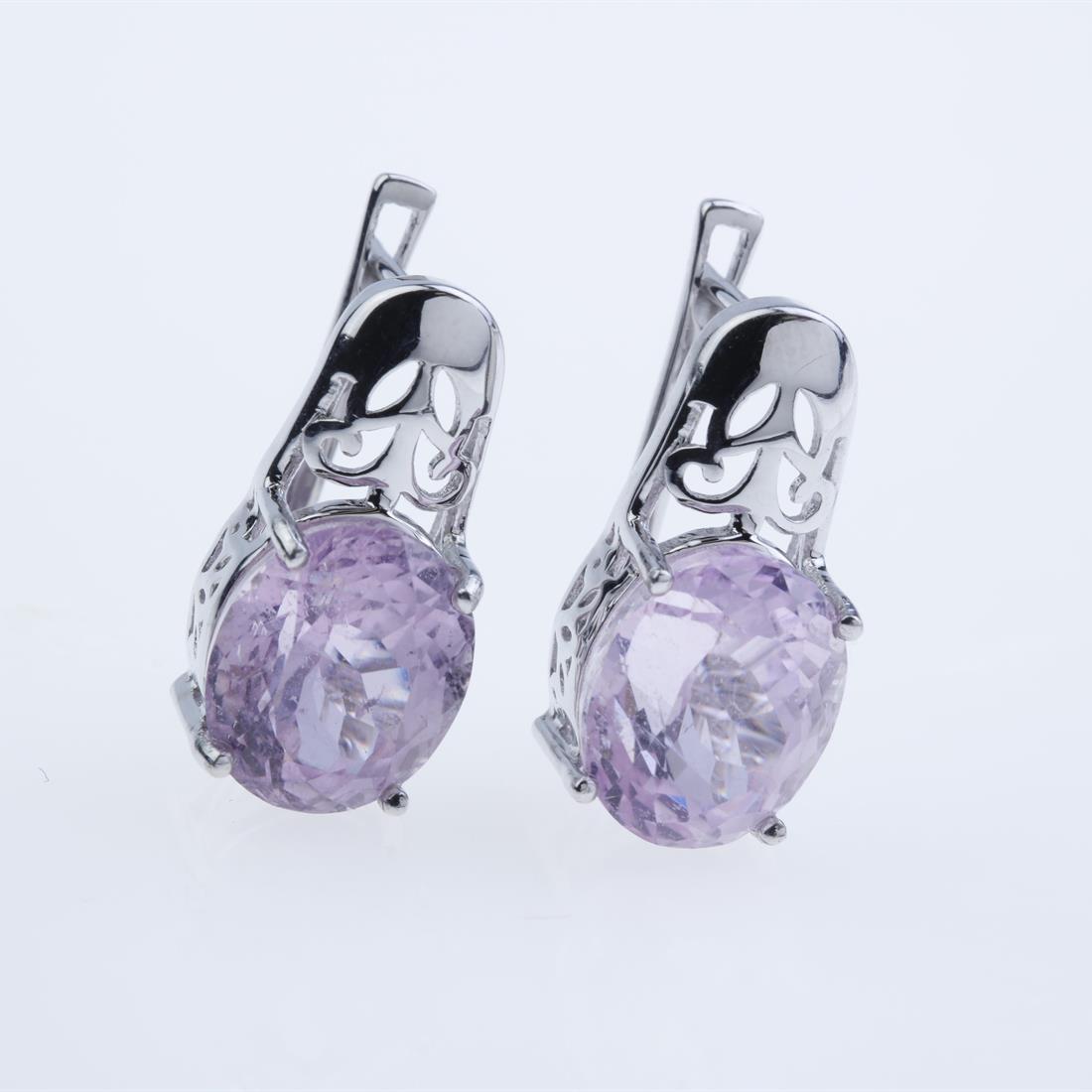 Sterling Silver Oval Pink Kunzite Earrings (1 of 2)