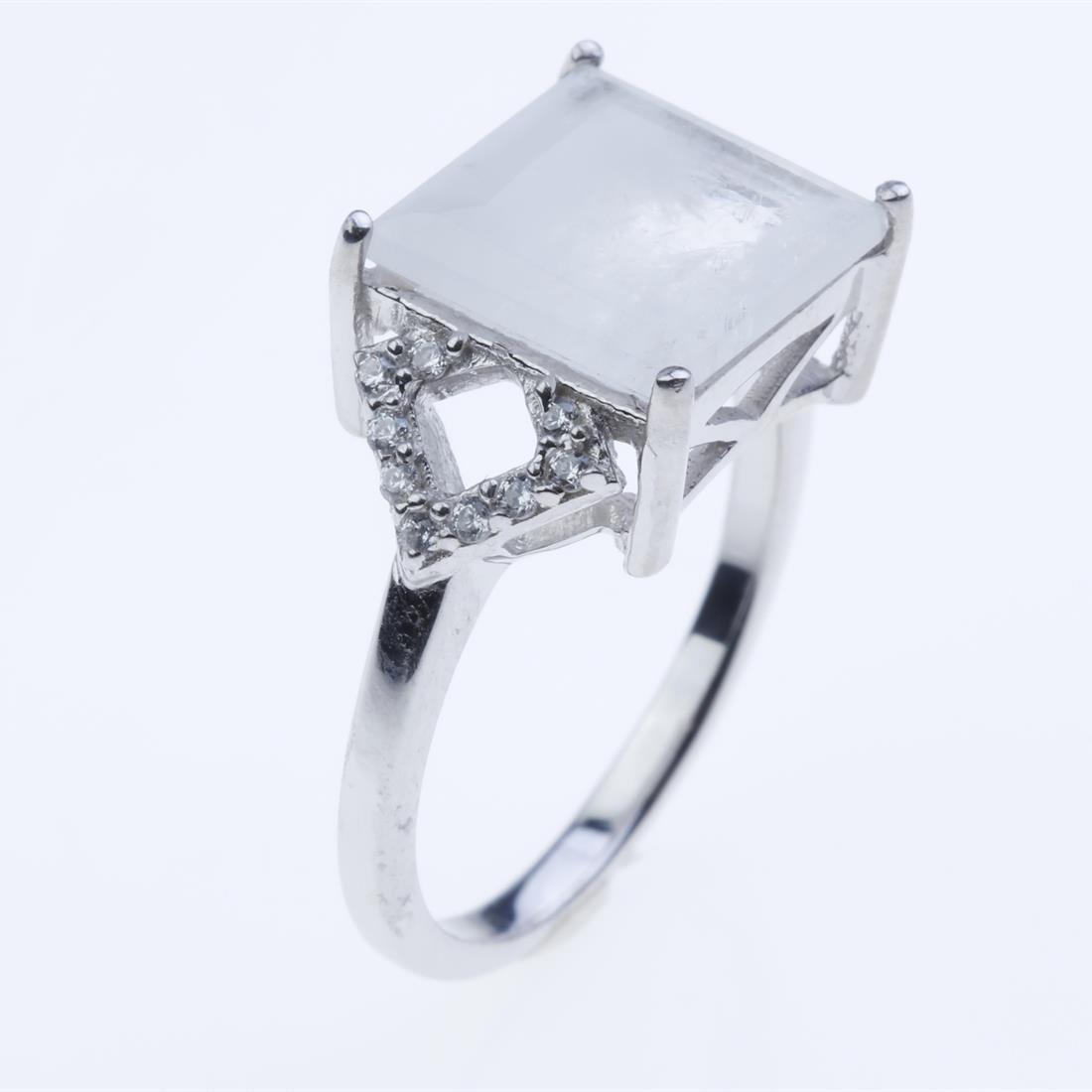 Size 6.5 Rainbow Moonstone & Zircon Silver Ring (1 of 2)