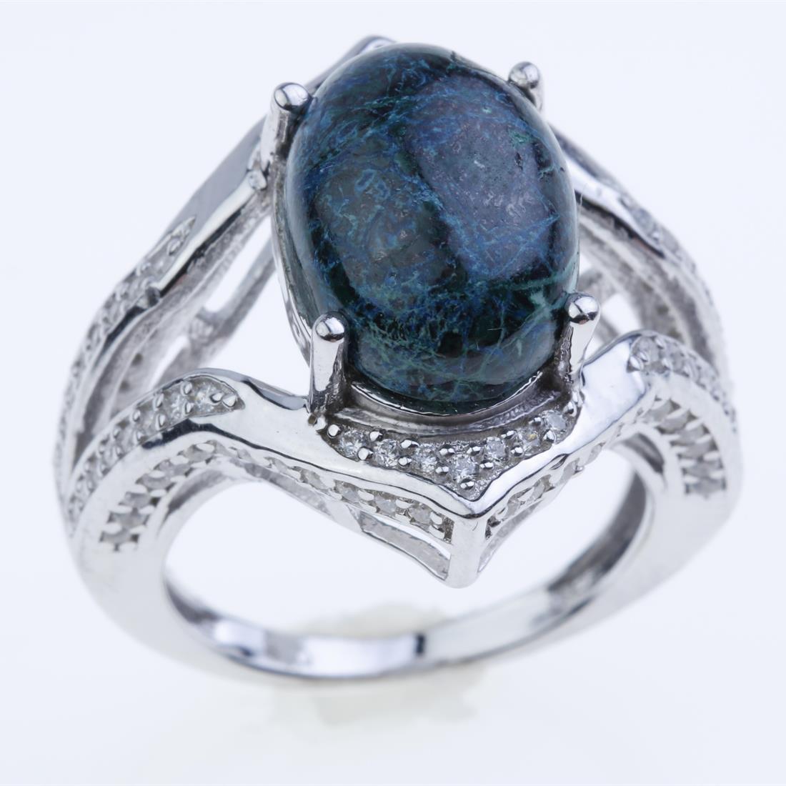 Size 8 Shattuckite & Zircon Silver Split Ring (1 of 1)