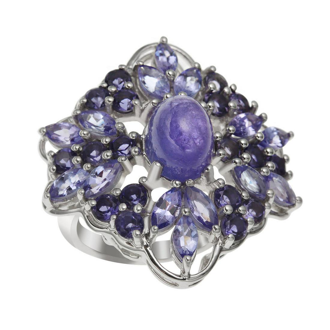 Sterling Silver Tanzanite & Iolite Ring-SZ 7: You will certainly make a lovely impression with this striking design from the Pangea Mines Treasured Gems Collection. Styled with a beautifully crafted setting of gleaming rhodium over sterling silve