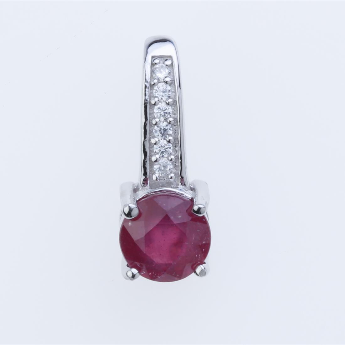 Silver Ruby Glass Filled & Zircon Pendant (1 of 2)