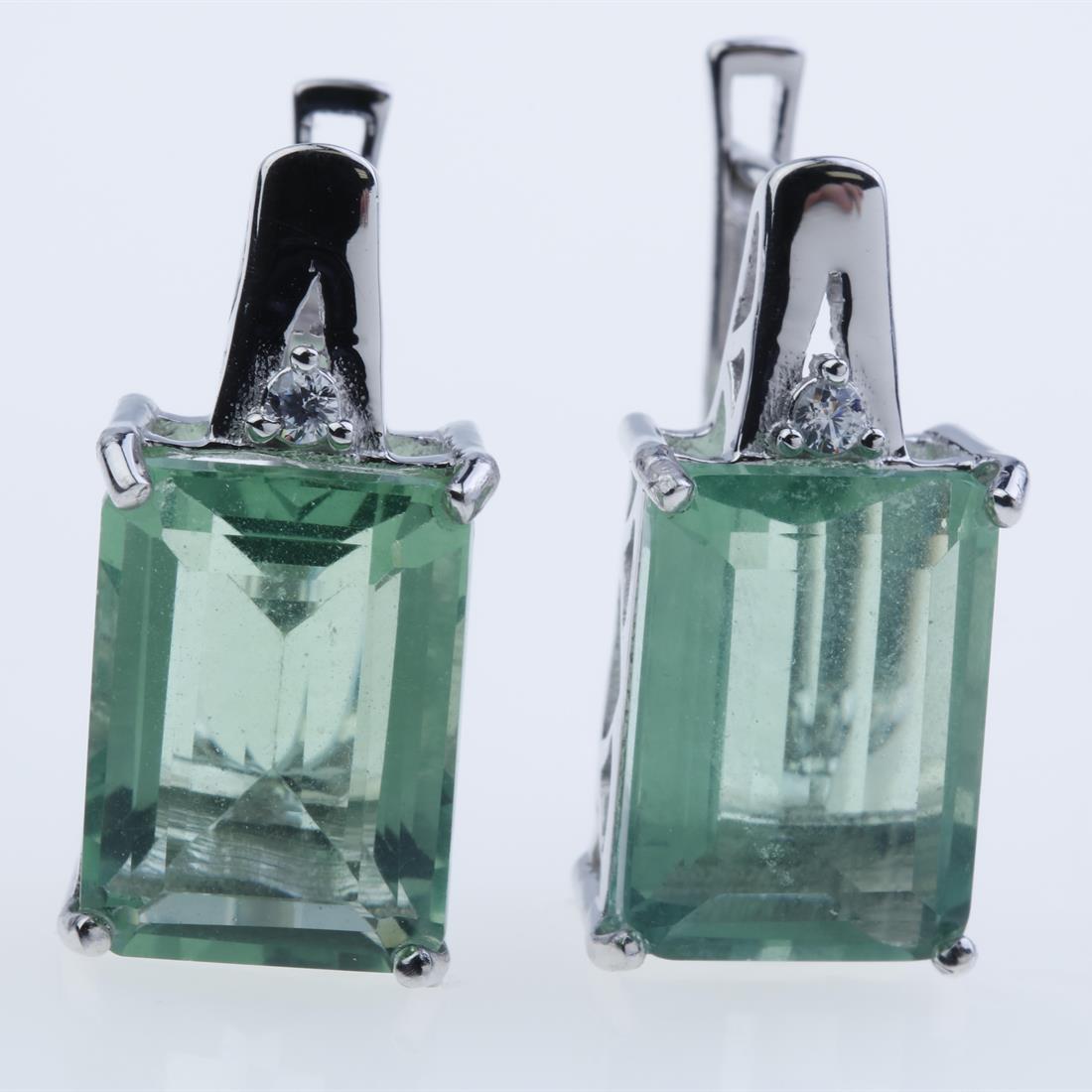 Brilliant Green Flourite & Zircon Silver Earrings (1 of 2)
