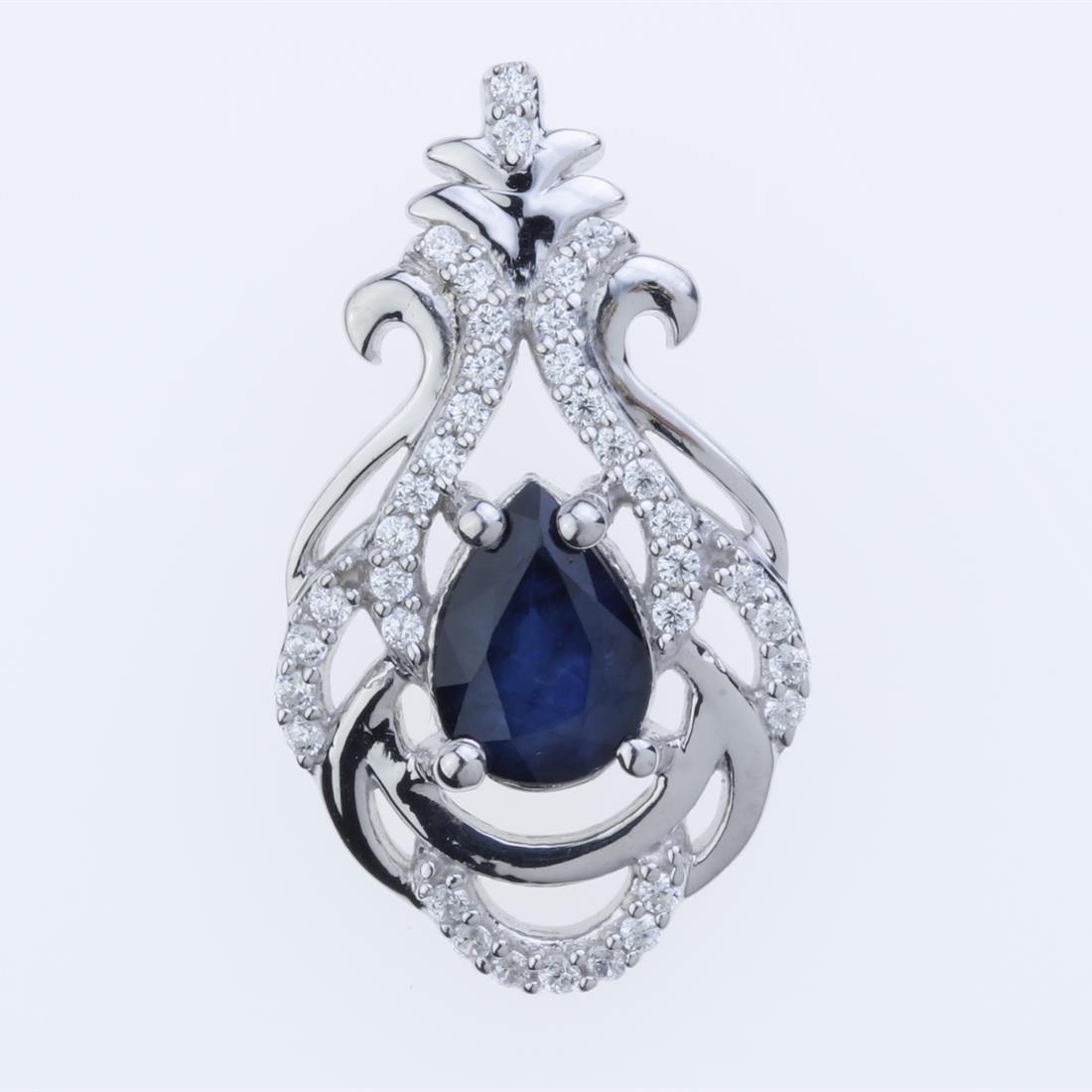 Sapphire & White Zircon Silver Pendant (1 of 2)