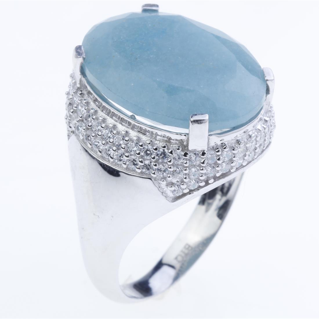Sz 7 18X13Mm Paraiba & Zircon Silver Ring (1 of 2)