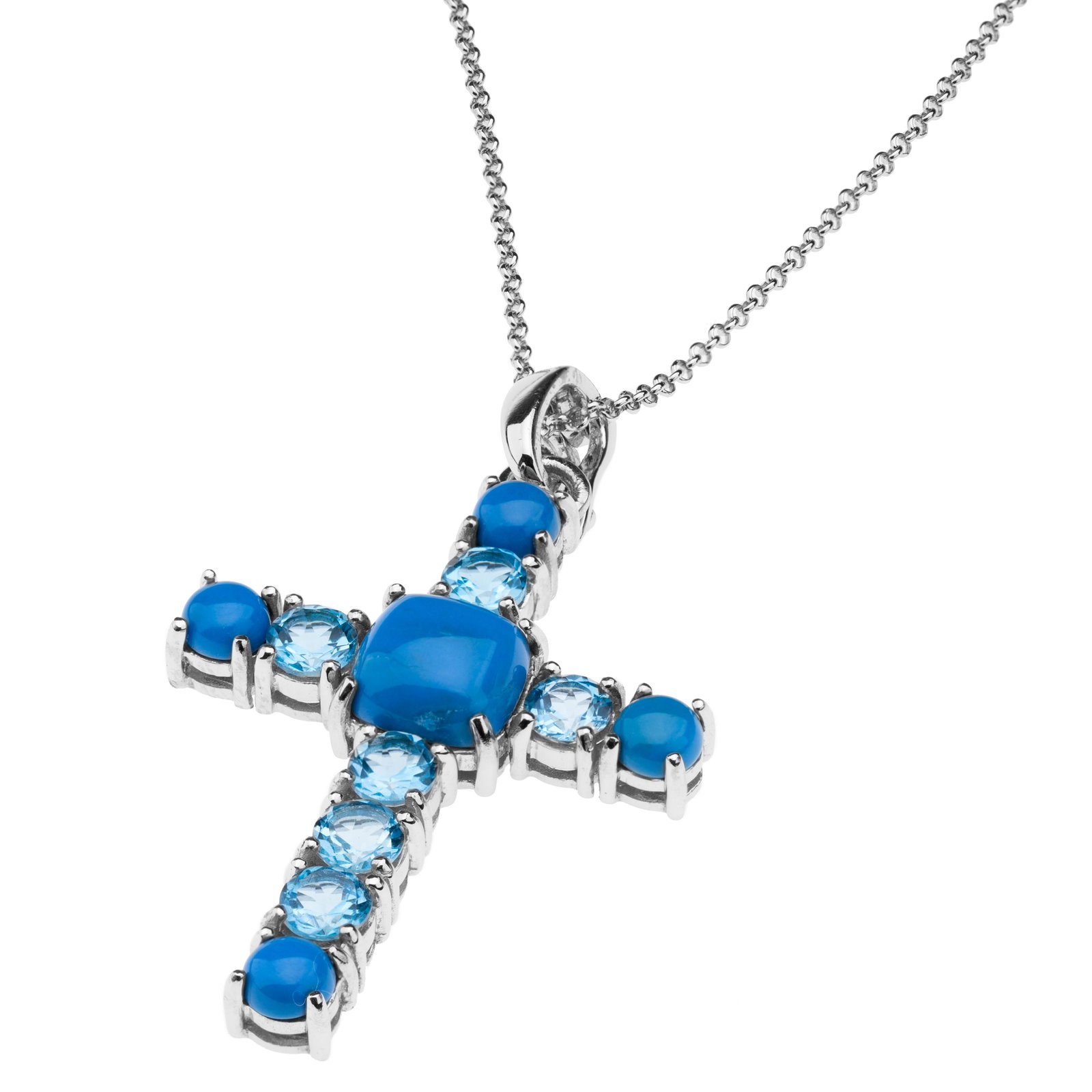 Silver Ceruleite&Blue Topaz Cross Pendant w/chain (1 of 3)