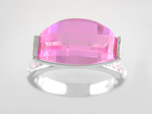 Sterling Silver Pink CZ Sideways Ring Sz 6 (1 of 1)