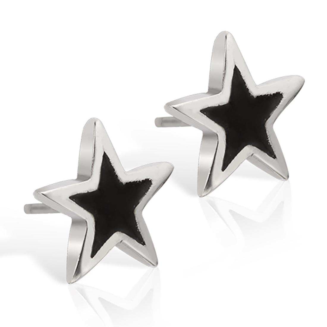 Sterling Silver Black Enamel Star Earrings (1 of 1)
