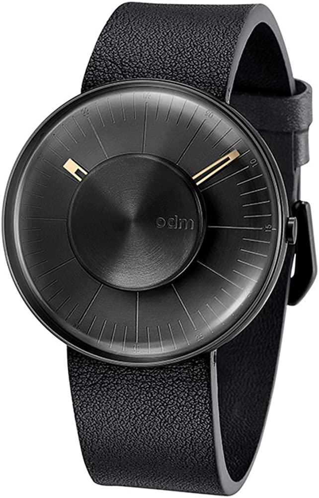 ODM Men Watch-Black Case with Black Leather Strap: The source of inspiration is halo. The center of the dial is a luminous body. From the solid dots to the extended halo, between the virtual and the real, the mystery is explored. 