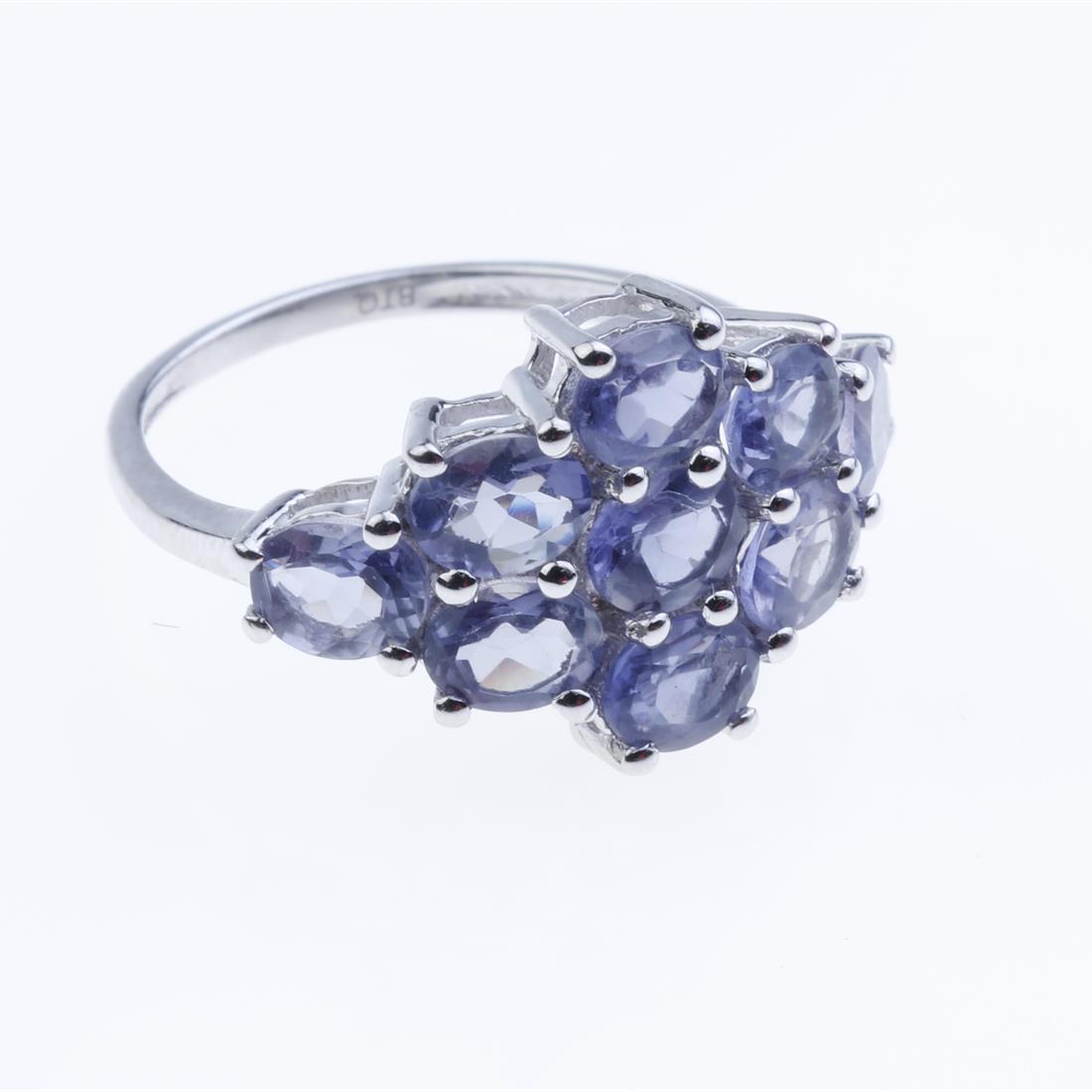 Size 7.5 Sterling Silver Iolite Cluster Ring (1 of 2)