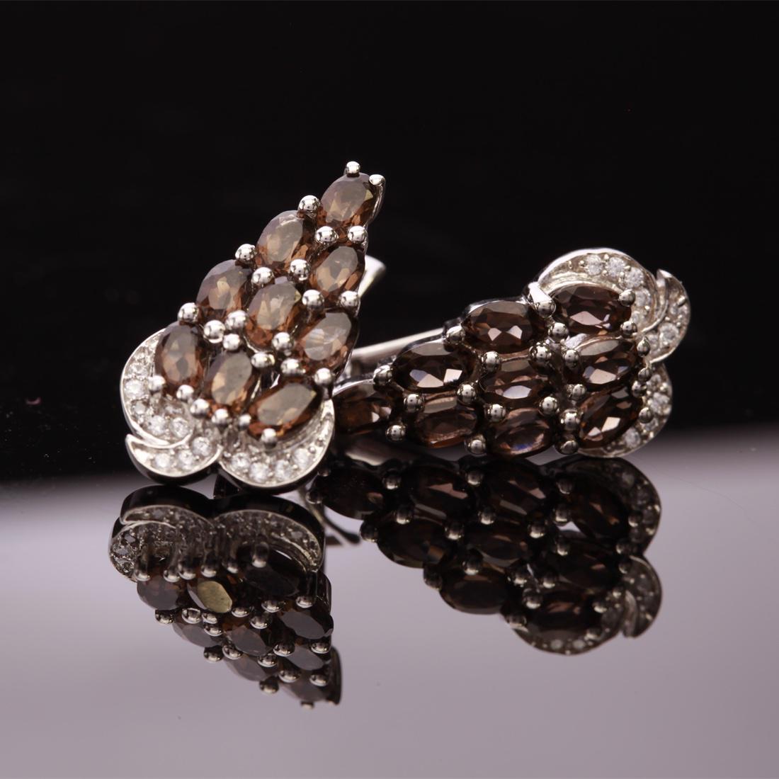 Sterling Silver Smoky Qtz & Zircon Drop Earrings (1 of 3)