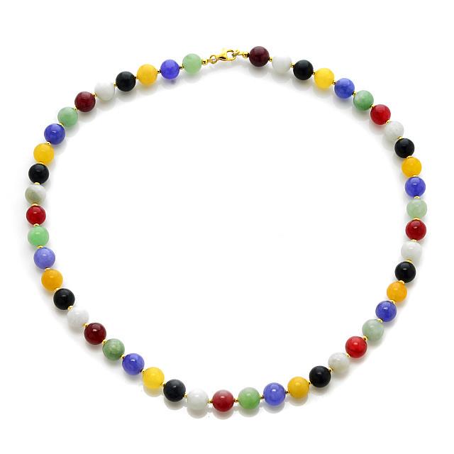 18K Gold over Silver Multi Color Jade Necklace 18" (1 of 1)