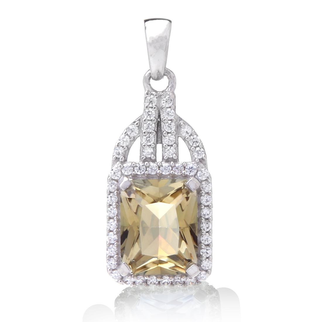Sterling Silver Bear Quartz & Zircon Pendant: Sterling Silver Bear Quartz & Zircon Pendant • Metal: Sterling Silver • Stone: Bear Quartz&White Zircon • Dimensions: 28.62X11.34 Mm • Total Weight: 2.9 Grs • Finish: Rho