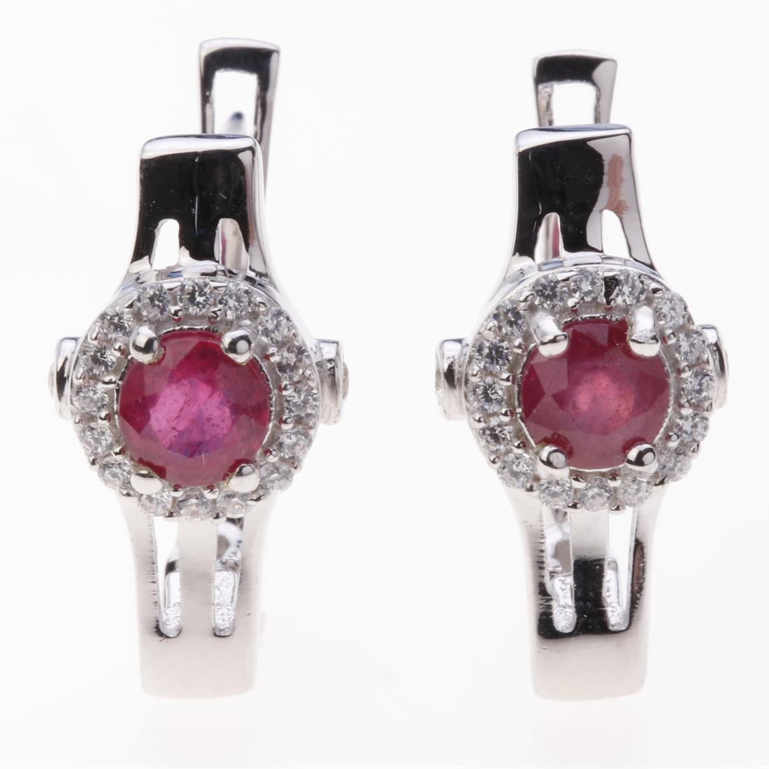 Sterling Slv Ruby Glass Filled & Zircon Earrings (1 of 2)