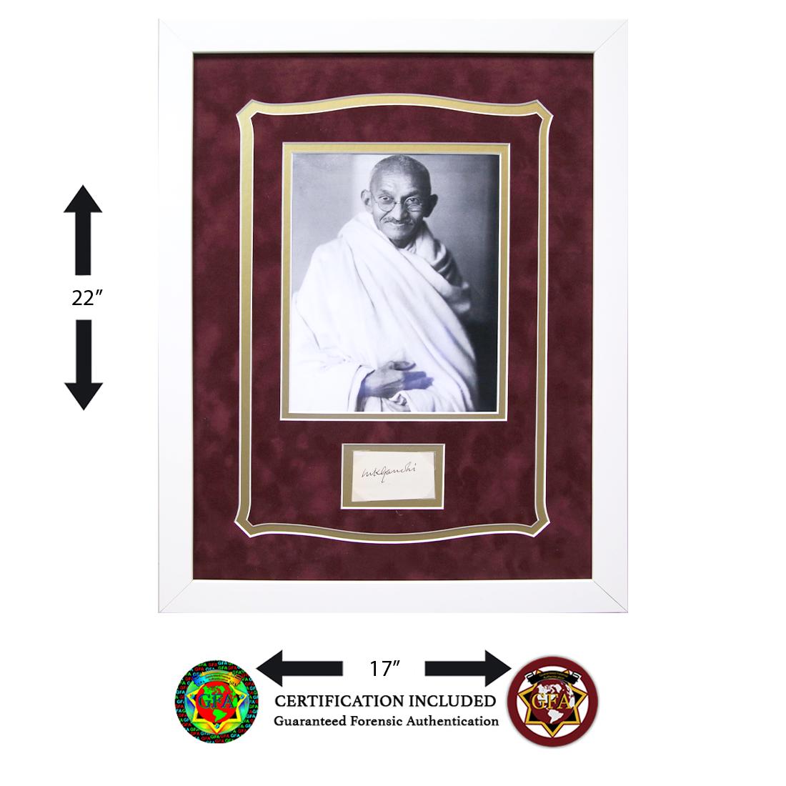 Mahatma Gandhi Signed Cut: Mahatma Gandhi (October 8, 1869 – January 30, 1948) signed 2.75 x 3.25 signature cut. Boldly signed in black ink. Better known worldwide as Mahatma, Gandhi was a spiritual and political leader f