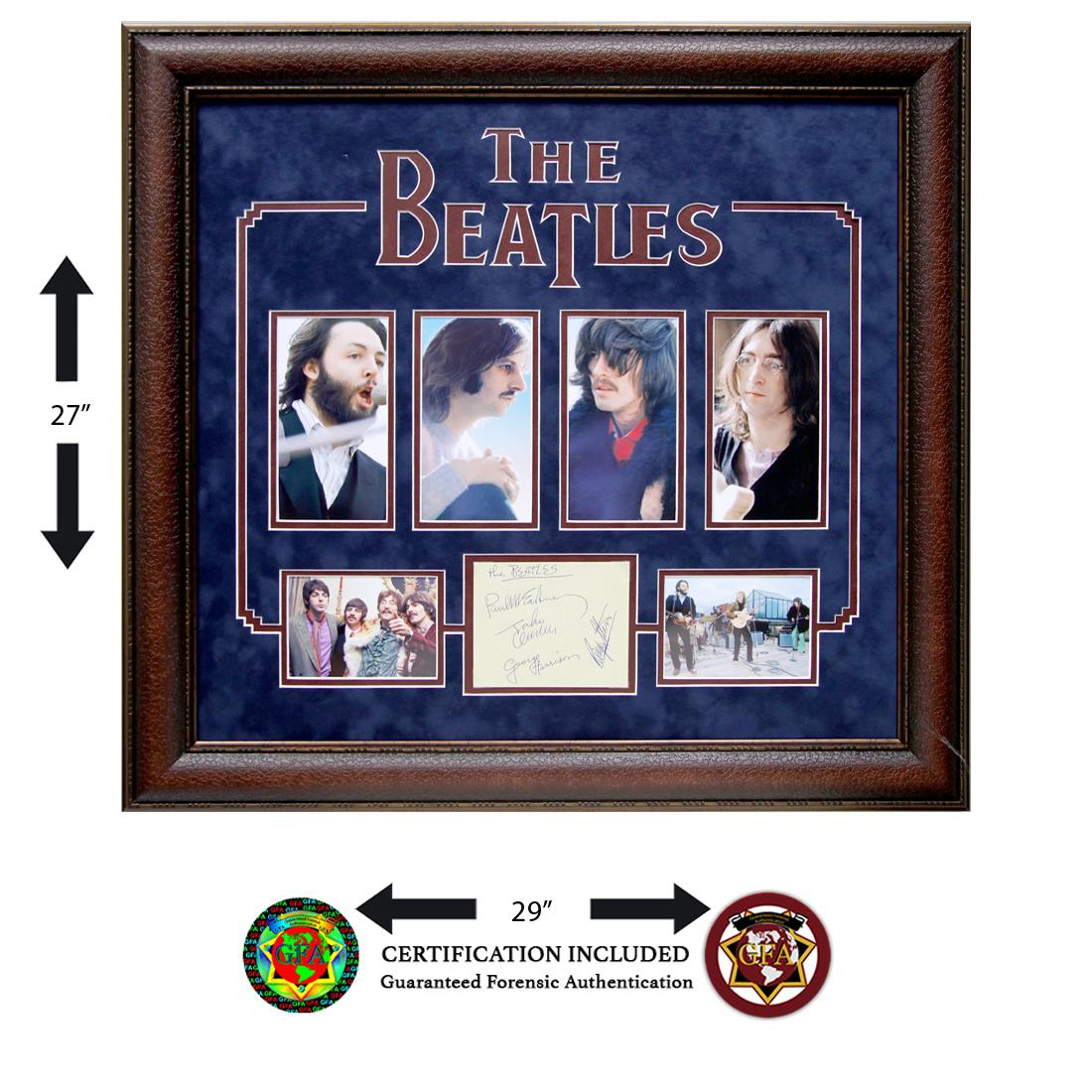 The Beatles (1960-1970) Signed Autograph Page: The Beatles (1960-1970) signed 4.5 X 5.5 Autograph Page . John Lennon, Paul McCartney, George Harrison and Ringo Starr signed in blue ink, all four signatures are boldly signed and have the inscriptio