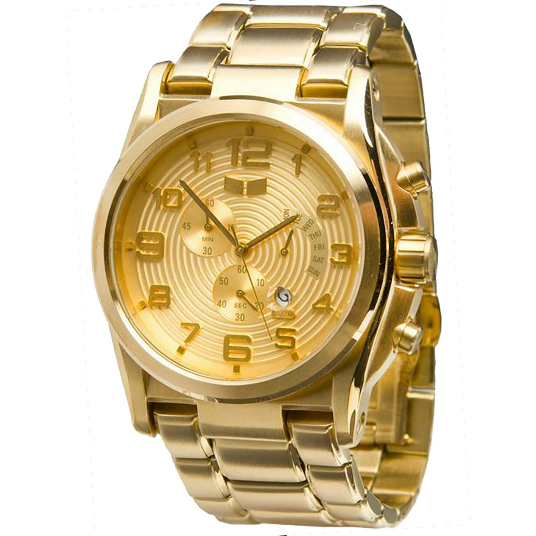 Vestal Men's De Novo Stainless Steel Watch Gold: The De Novo is Vestal's new, fresh timepiece and lays claim to being the first Vestal with a day register. You can start and stop the measurement of minutes and seconds anytime you want with the chron