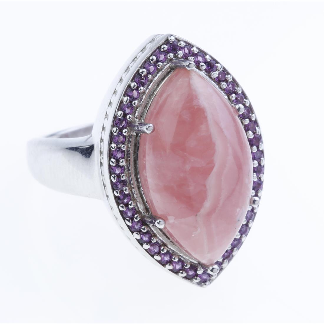 Sz 7.5 Rhodochrosite Nano Amethyst Sterling Ring (1 of 2)