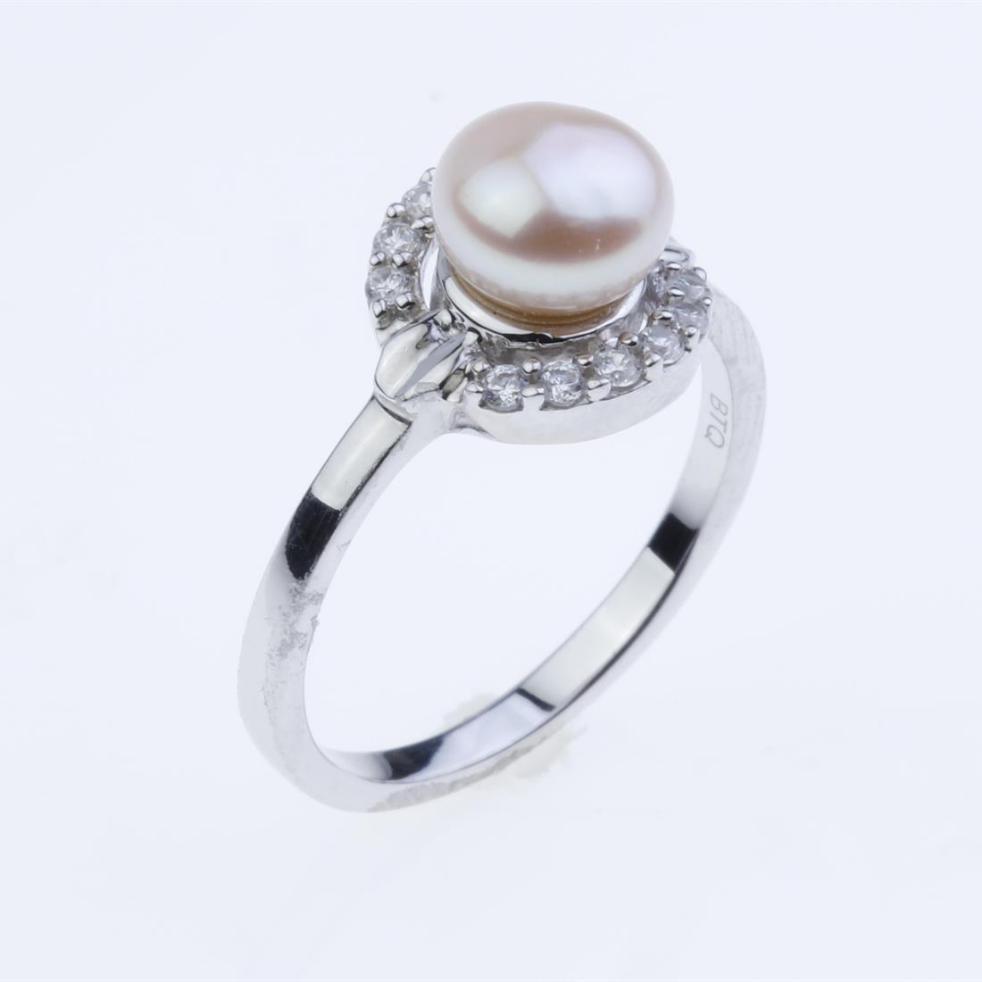 Sz 7.5 Pearl & White Zircon Sterling Silver Ring (1 of 2)