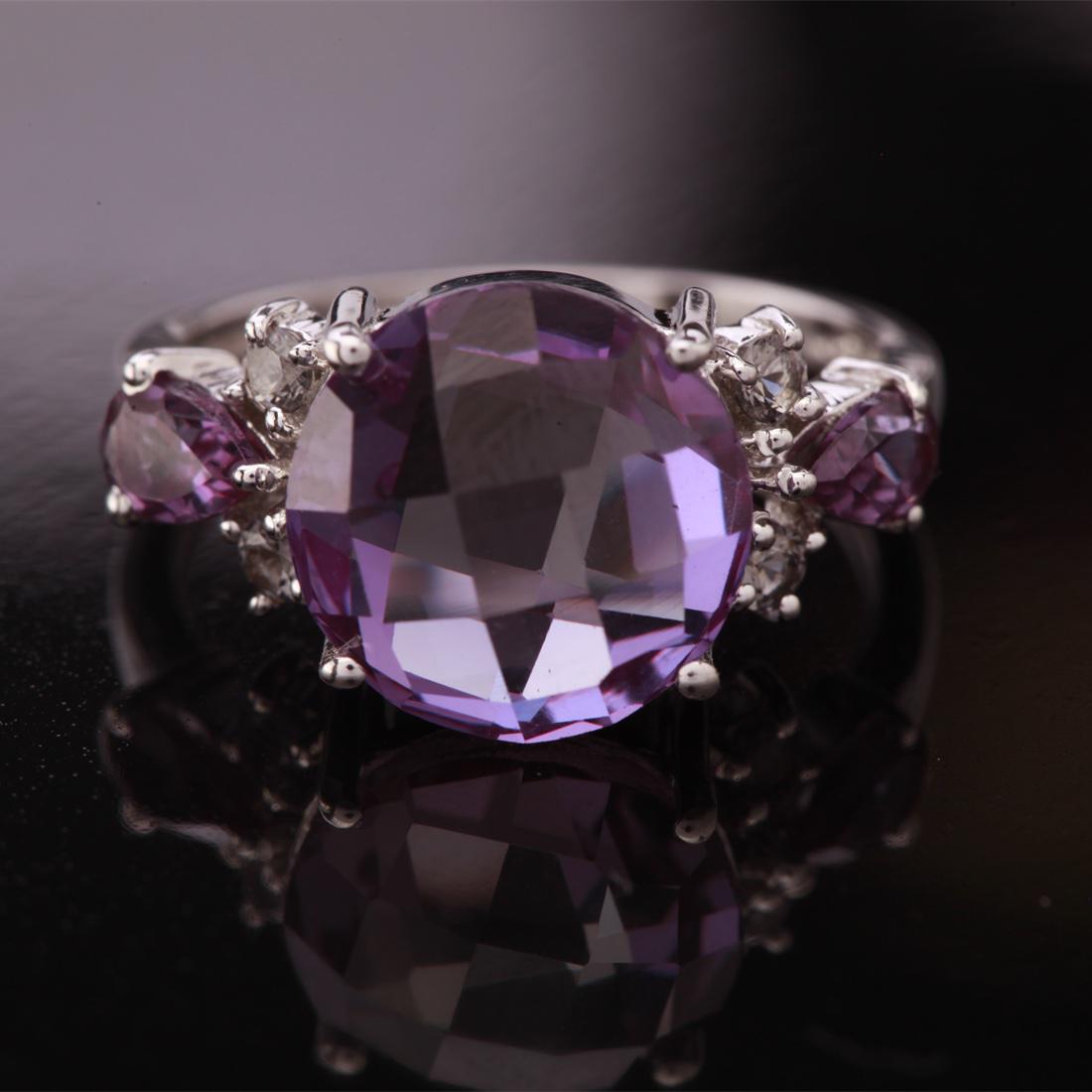 Sz 6.5 Sterling Checkerboard Syn Alexandrite Ring (1 of 3)