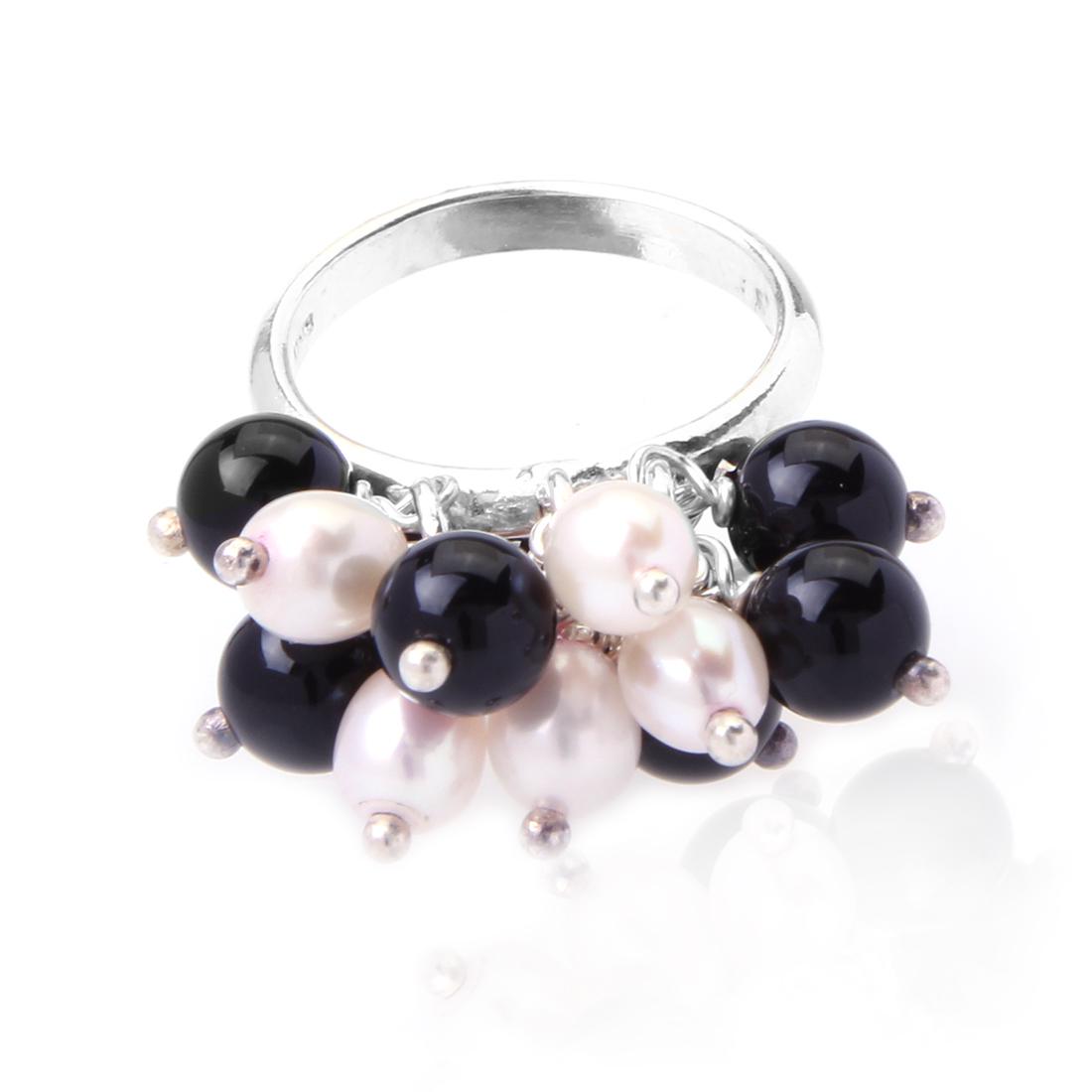 Italy Sterling Silver Pearl & Agate Bead Ring SZ 7 (1 of 2)