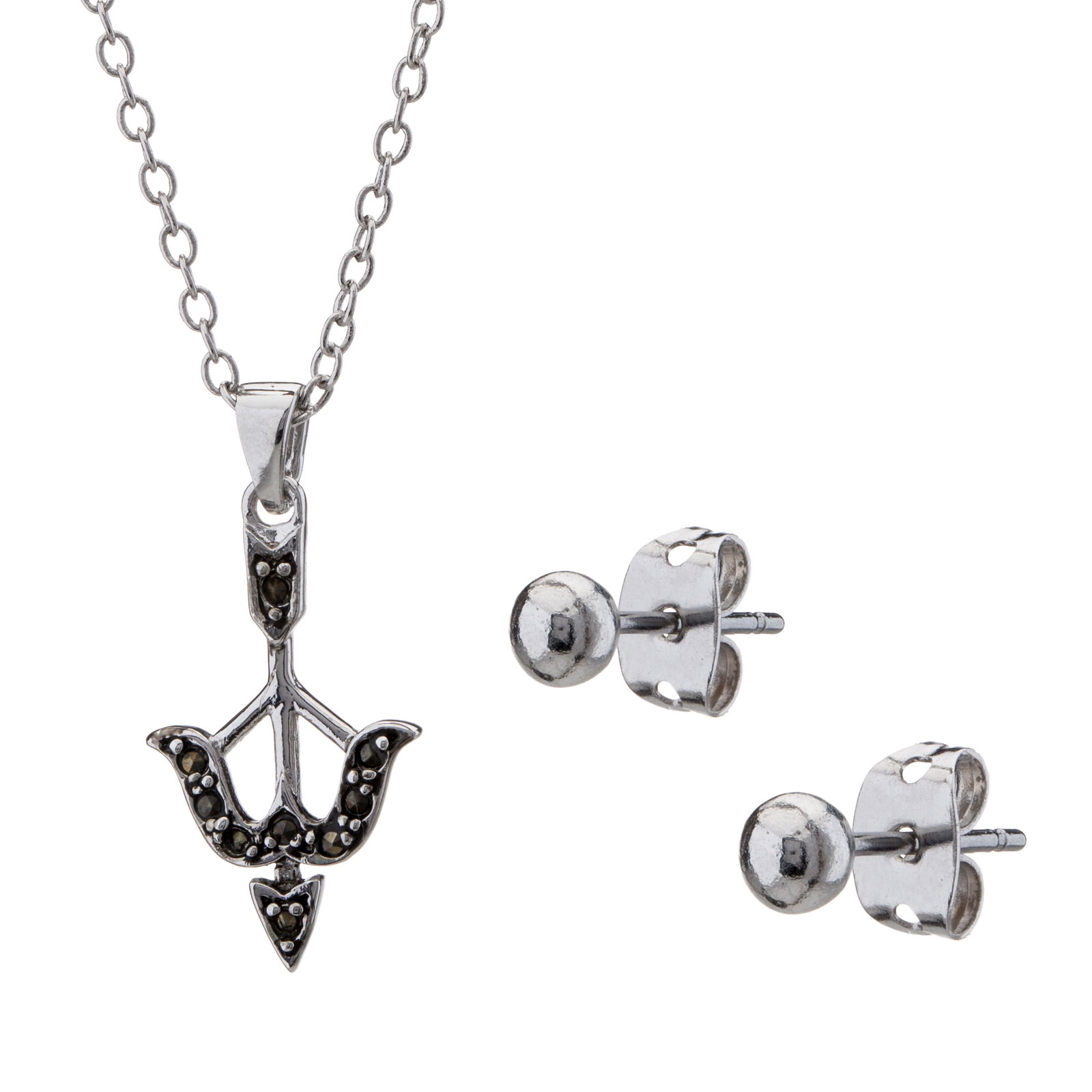 Marcasite Bow Pendant w/Chain&Ball Stud Earring (1 of 3)