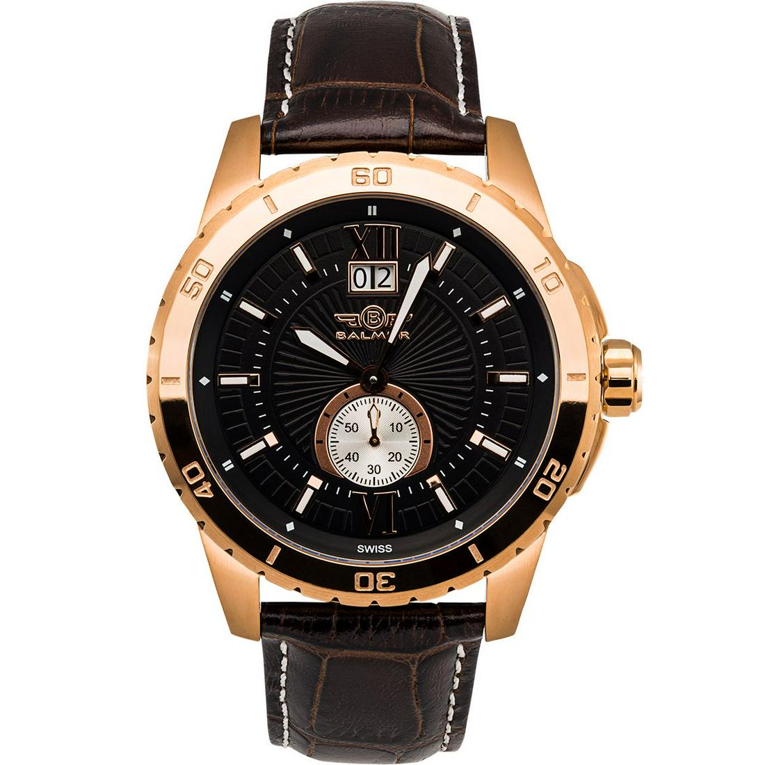 Balmer DB9 Mens Watch: Balmer DB9 Mens Watch - Brown Leather Strap, Rose Gold Case, Black Dial •Simple But Elegant Sunburst Pattern Dial with Roman Numerals at 12 and 6 O'Clock enhanced with Large Luminous hands and I