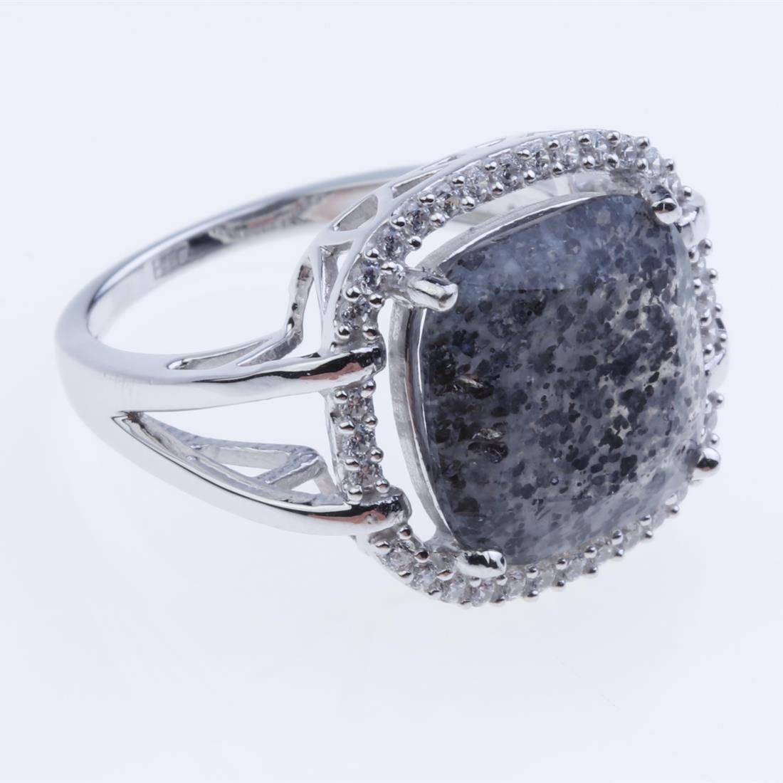 Size 8 Cushion Cut Celestial Quartz Zirconring: Size 8 Cushion Cut Celestial Quartz Zirconring • Metal: Sterling Silver • Stone: 12Mm Celestial Quartz, Zircon • Width : 16.4 Mm • Appx Weight: 4.38 Grams • Finish: Rhodi