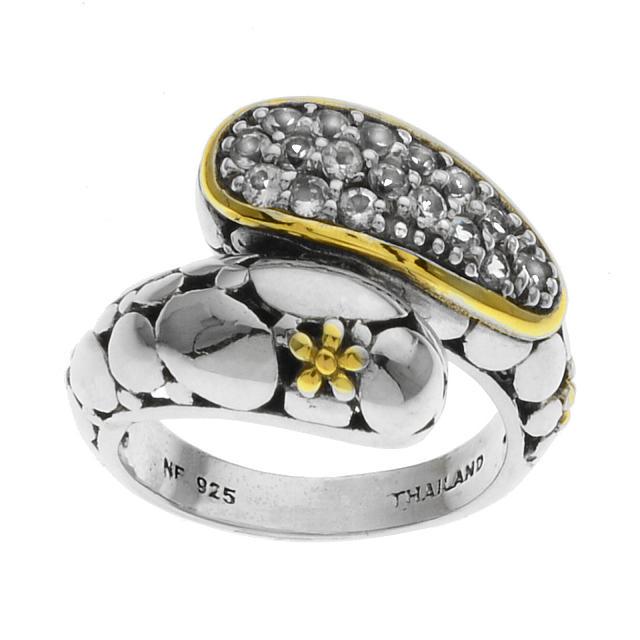 Sterling Silver White Topaz Bypass Ring-SZ 6: Addison Lane’s striking bypass ring from the Mara Collection is lavishly adorned with genuine white topaz pave and beautifully accented with lustrous 14k yellow gold. Crafted in fine sterling si