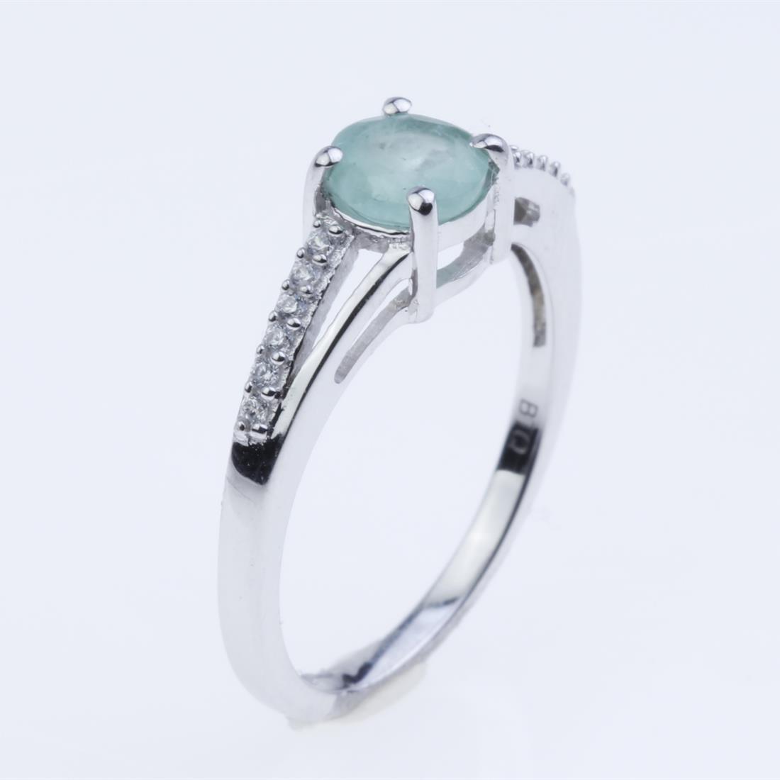 Size 7.5 Emerald & Zircon Sterling Silver Ring (1 of 2)