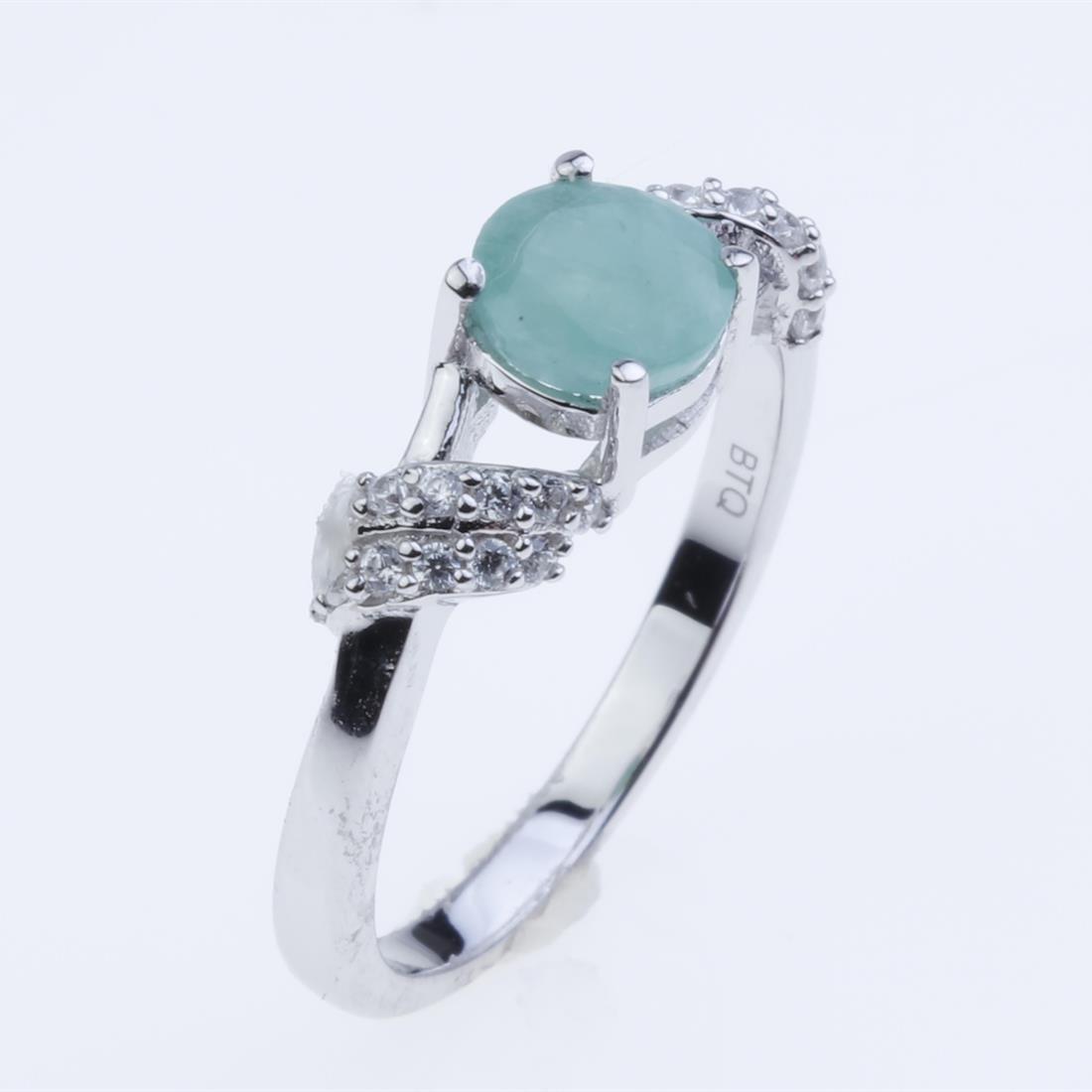 Size 6.5 Emerald & White Zircon Sterling Slv Ring (1 of 2)