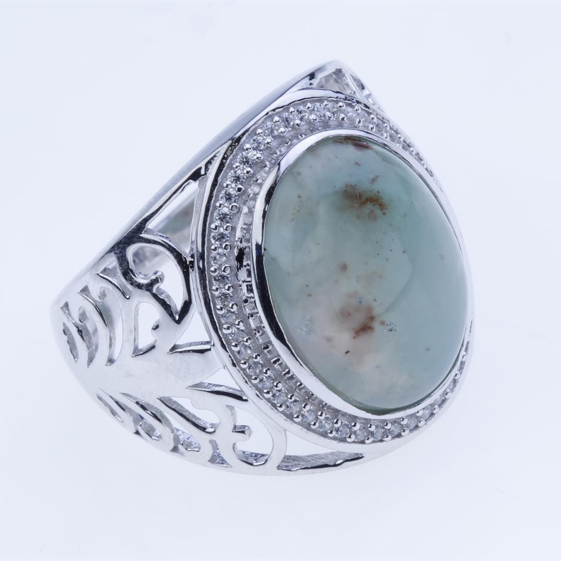 Sz 8 16X12Mm Aquaprase Scroll Sterling Slv Ring (1 of 2)