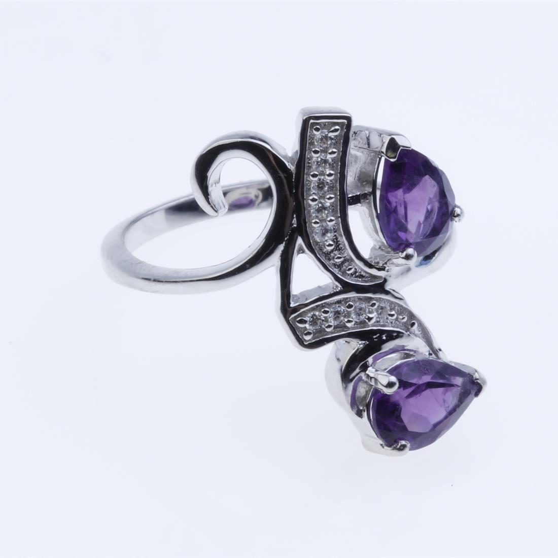 Size 9 African Amethyst & Zircon Silver Ring (1 of 2)