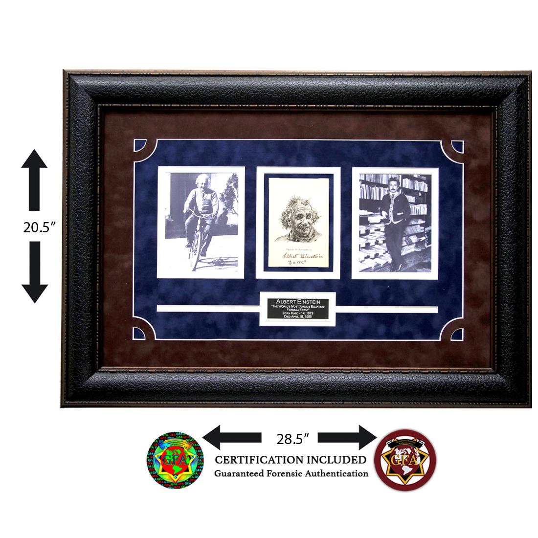 EINSTEIN SIGNED & INSCRIBED E=MC2 PHOTO CARD: Albert Einstein Postcard signed with inscription E = MC2. Albert Einstein's Big Idea E = MC2. It's the world's most famous equation, it can be quoted by scientists and non-scientists alike, but what d