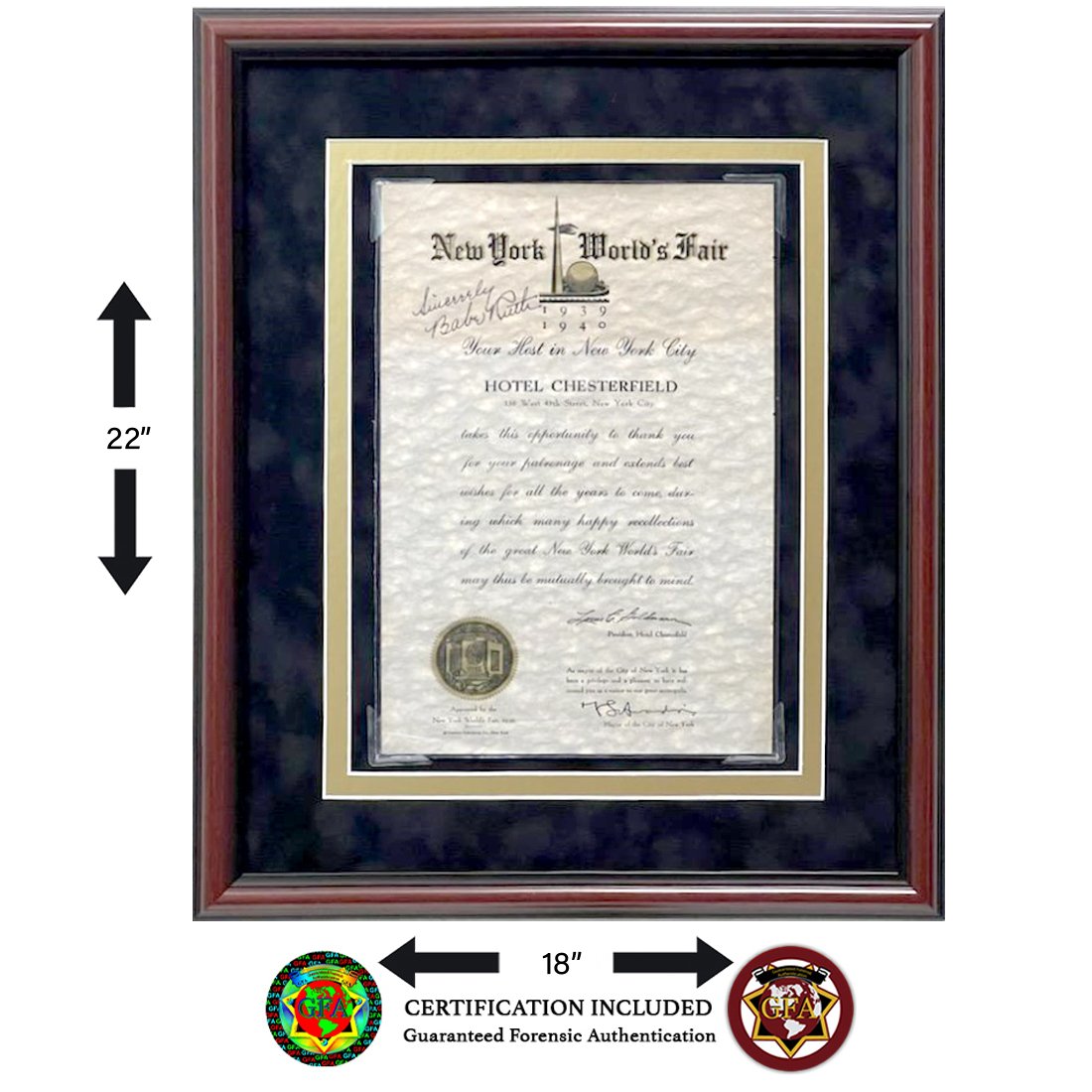 Babe Ruth signed 1939 World’s Fair ID Card: New York World's Fair 1939, Exhibitor Identification Card. No.X 31743. The card measures 4.5x2.75. Babe Ruth, served as a member of the Worlds' Fair's Sports Advisory Committee. The 1939â€“40 New