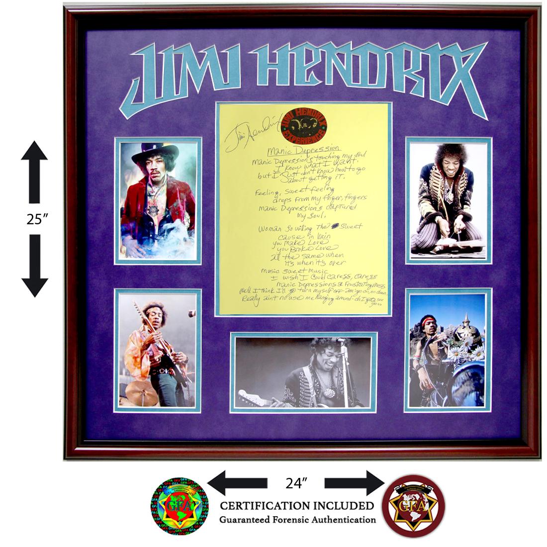 Jimi Hendrix Signed Lyrics "Manic Depression": The song's name, "Manic Depression," is an old name for bipolar disorder, a mental health disorder. There is no evidence the Hendrix ever suffered from bipolar disorder himself. Hendrix was doing a pr